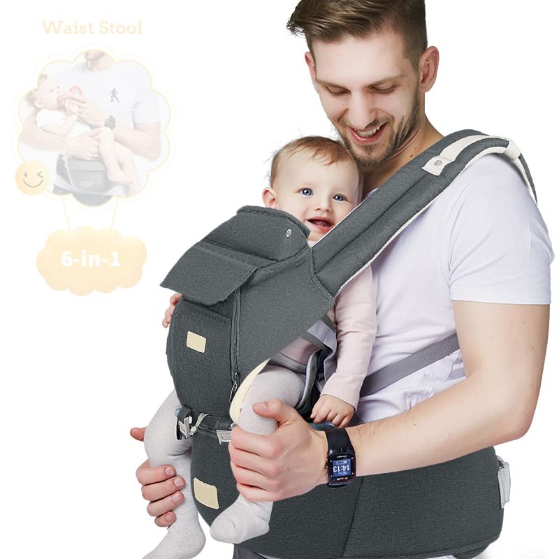 Photo 1 of FRUITEAM Baby Carrier, 6-in-1 Baby Carrier with Waist Stool, One Size Fits All -Adapt to Newborn, Baby Hip Carrier for Breastfeeding, Infant & Toddler - BOX DAMAGED -
