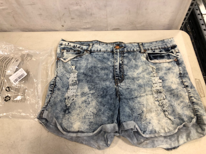 Photo 1 of ALLEGRACE Sexy Plus Size Denim Shorts Women Distressed High Waist Shorts with Pockets, SIZE 22W
