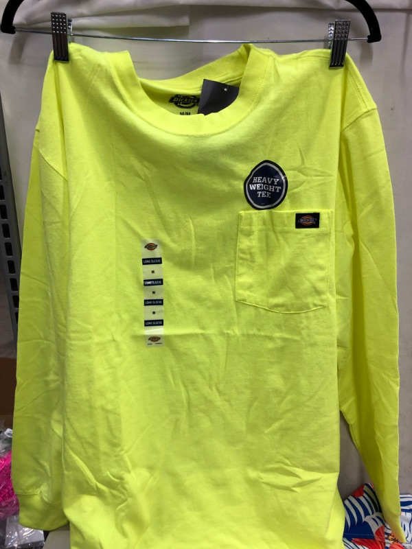 Photo 2 of Dickies Men's Long Sleeve Heavyweight Neon Crew Neck T-Shirt - Bright Yellow Size M (WL450N)
