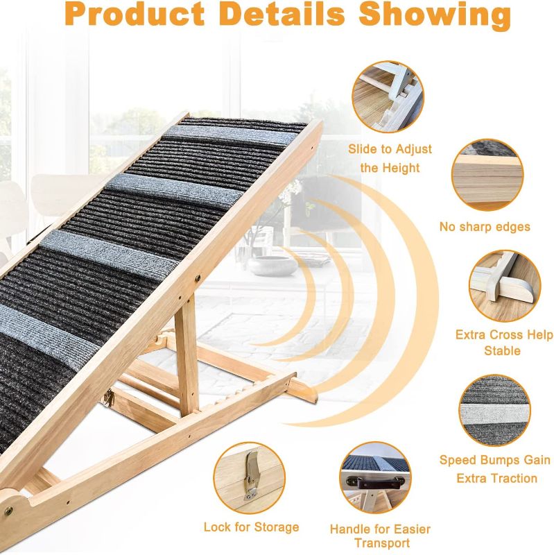 Photo 1 of 
Adjustable Dog Ramp for Bed, 6 Height Wooden Pet Ramp for Small Large Dogs Cats Get on Beds Couch