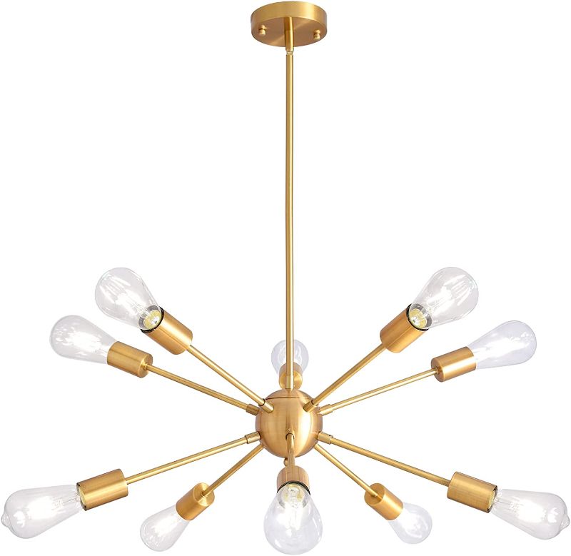 Photo 1 of ALISADABOY Sputnik Chandelier 10 Light Brushed Brass Ceiling Lamp Modern Industrial Pendant Lighting Gold Vintage Ceiling Light Fixture for Living Room Bedroom Kitchen Foyer Hallway
