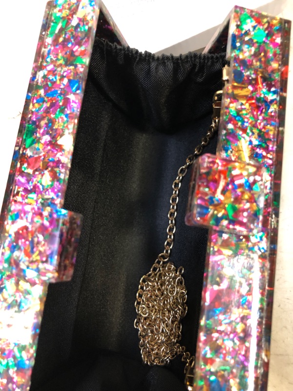 Photo 3 of Acrylic Purses and Handbags for Women Multicolor Perspex Geometric Patterns Box Clutch Banquet Evening Crossbody Handbag