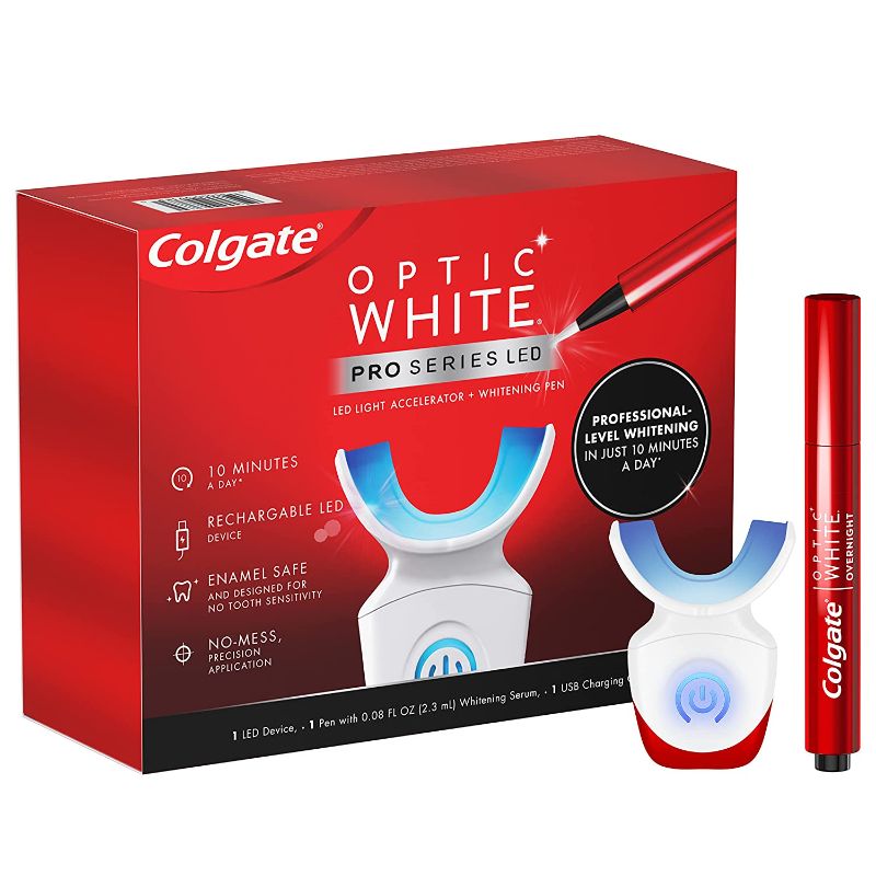 Photo 1 of Colgate Optic White Pro Series Whitening Kit, Teeth Whitening Pen and LED Tray, Professional-Level Whitening Set, Rechargeable - EXP 0/2023 -