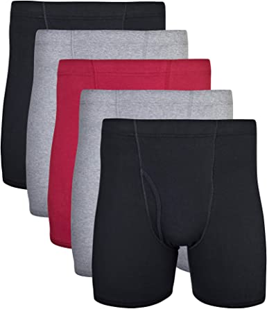 Photo 1 of Gildan Men's Underwear Covered Waistband Boxer Briefs - 5 PACK - 2XL - ONE OF THEM HAS BEEN TRIED ON - THE REST ARE NEW -