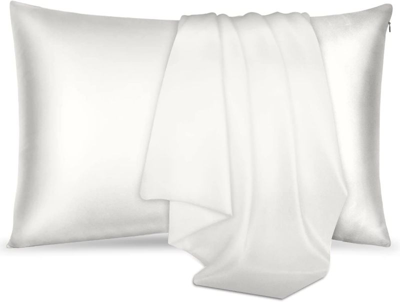 Photo 1 of 100% Pure Mulberry Silk Pillowcase (1PC) for Hair & Skin - Allergen Resistant Dual Sides 19 Momme 600 Thread Count Silk Bed Pillow Cases with Hidden Zipper, Standard Size 20"L x 26"W