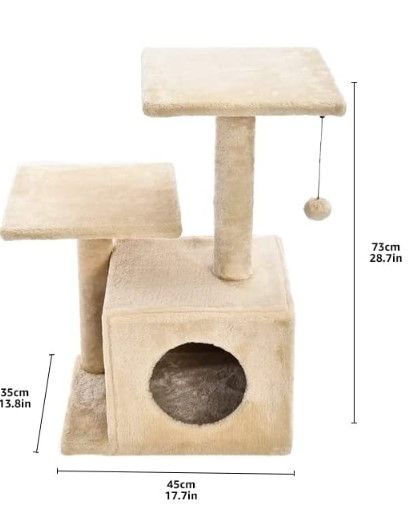 Photo 2 of Amazon Basics Dual Post Indoor Cat Tree Tower With Cave - 23 x 18 x 29 Inches, Beige