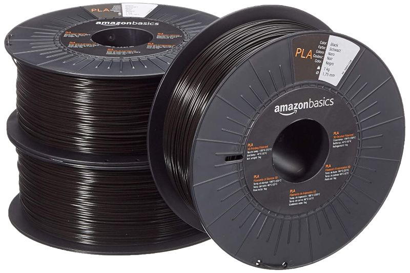 Photo 1 of Amazon Basics PLA 3D Printer Filament, 1.75mm, Black, 1 kg per Spool, 3 Spools