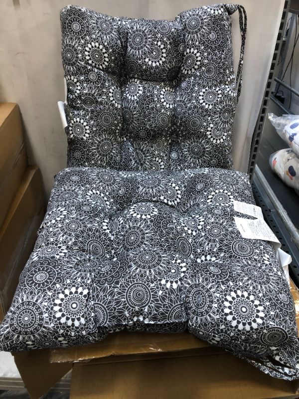 Photo 2 of Amazon Basics Tufted Outdoor Square Seat Patio Cushion - 2PC, Black Floral - 19"X18.5"X5" -