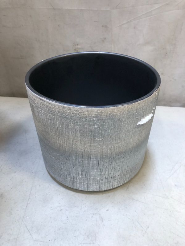 Photo 2 of Amazon Brand – Rivet Rustic Stoneware Crosshatch Indoor Outdoor Flower Plant Pot, 8.7"H, Silver - OPEN BOX -