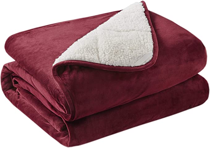 Photo 1 of  oeko tex Comfort Weighted Blanket 15 Pounds for Adults, Fuzzy Soft Sherpa Fleece Weight Blankets Full Size for Bed, 60x80 Inch, Burgundy Red, 15lb