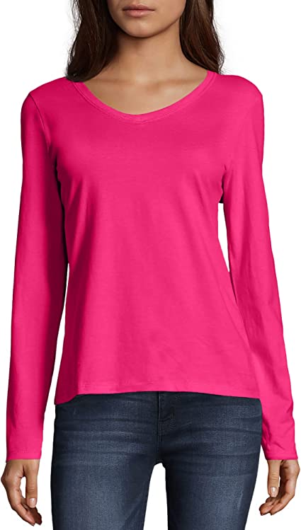 Photo 1 of Hanes Originals Women’s Long Sleeve Cotton V-Neck T-Shirt, Lightweight V-Neck Tee, Modern Fit SIZE LARGE