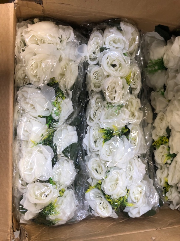 Photo 3 of BLOSMON Flower Balls Wedding Rose Centerpieces: 6 Pcs Fake Flowers with Base White Kissing Balls Decor White Artificial Floral Arrangements Flower Bouquet of Roses Home Party Table DIY Decorations White 6