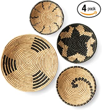 Photo 1 of Artera Woven Wall Basket Decor - Set of 4 Oversized, Hanging Natural Wicker Seagrass Flat Baskets, Round Boho Wall Basket Decoration for Living Room or Bedroom, Unique Wall Art
