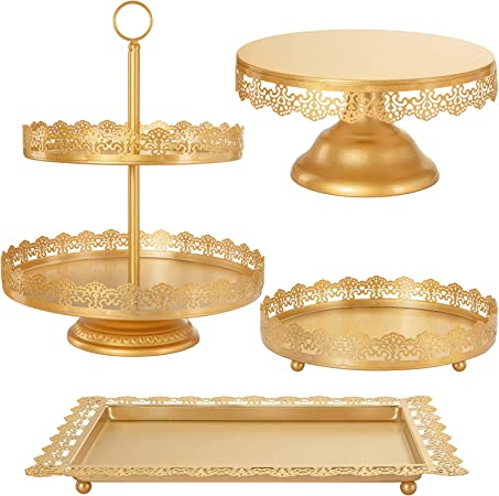 Photo 1 of ALEDO Gold Cake Stand 4 Pcs, Dessert Table Display Set Metal Antique-Inspired with Cake Pop Stand, Cupcake Tower, Treats Candy Station for Wedding Birthday Party Baby Shower Celebration Holiday Décor

