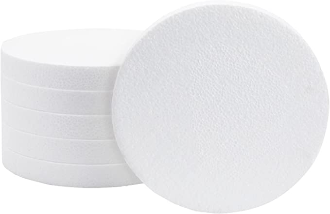 Photo 1 of 6 Pack Round Foam Circles for Crafts, White Discs for DIY Projects, Art (8 x 8 x 1 In)