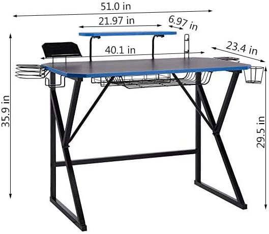 Photo 1 of Amazon Basics Gaming Computer Desk with Storage for Controller, Headphone & Speaker - Blue -
