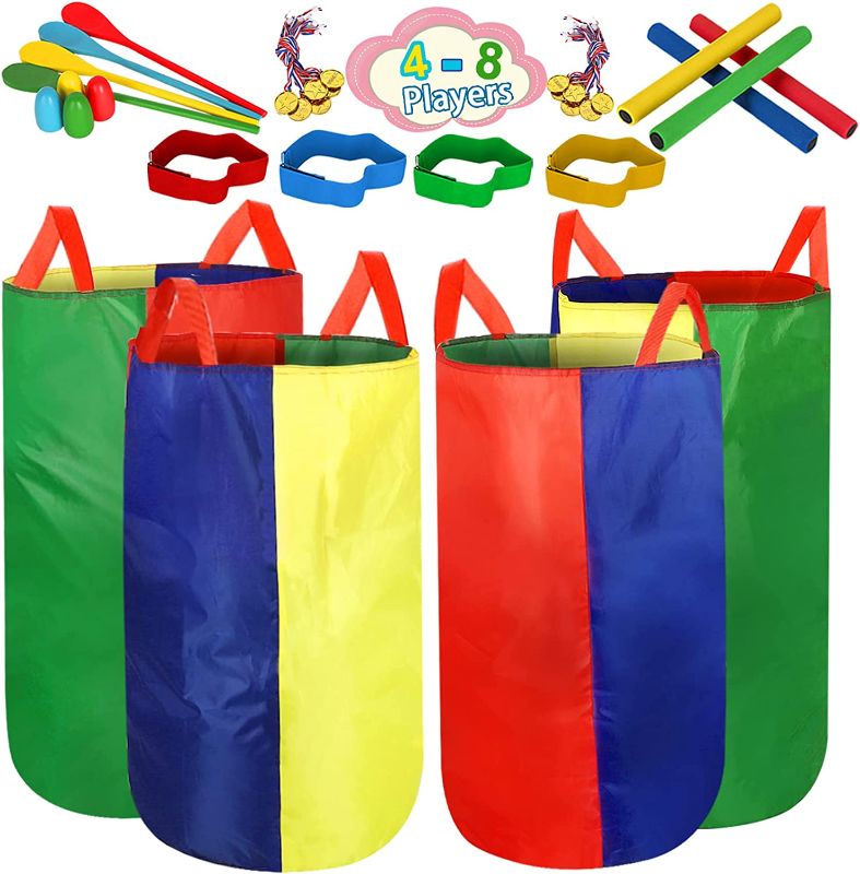 Photo 1 of 4-8 Player Potato Sack Race Bags Backyard Games for Kids and Adult, Field Day Birthday Party Outdoor Games for Kids Family, Carnival Games, Egg and Spoon Race, 3 Legged Race, Relay Batons, Game Prizes