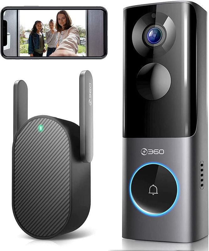 Photo 1 of 360 Wireless Video Doorbell with Radar Sensor, 2K UltraHD 5MP Doorbell Camera with Chime, Rechargeable 5000mAh Battery, Free 8GB Local Storage, Human Face Detection, IP66 Waterproof, Works with Alexa - ITEM IS DIRTY AND HAS SOME SCRATCHES -