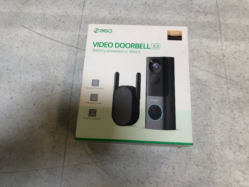 Photo 7 of 360 Wireless Video Doorbell with Radar Sensor, 2K UltraHD 5MP Doorbell Camera with Chime, Rechargeable 5000mAh Battery, Free 8GB Local Storage, Human Face Detection, IP66 Waterproof, Works with Alexa - ITEM IS DIRTY AND HAS SOME SCRATCHES -