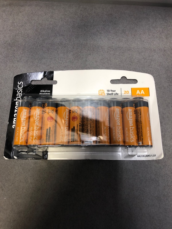 Photo 1 of Amazon Basics 20 Pack AA Alkaline Batteries - Blister Packaging 20 Count (Pack of 1)