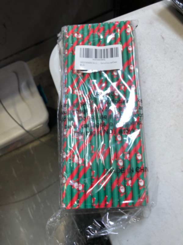 Photo 2 of 100PCS YAOSHENG Christmas Paper Straws for drinking, Biodegradable red green straws for Party Supplies,Holiday,Easter,Cake pop sticks,Thanksgiving Christmas Holiday Gift Santa Claus and Fawn