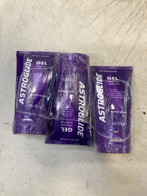 Photo 2 of (PACK OF 3) Astroglide Gel, Personal Lubricant (4oz), Stays Put with No Drip, Dr. Recommended Brand, Water Based Lube Gel For Couples, Women, and Men, Long-Lasting Pleasure, Condom Compatible, Manufactured in USA
