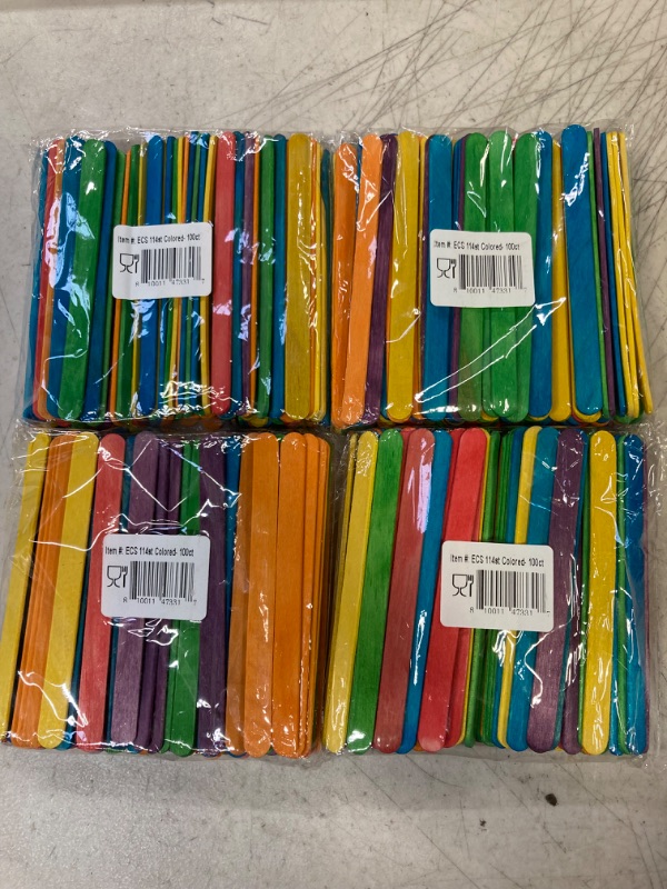 Photo 1 of [LOT OF 4] Colored Popsicle Sticks for Crafts - [200 Count] 4.5 Inch Multi-Purpose Wooden Sticks
