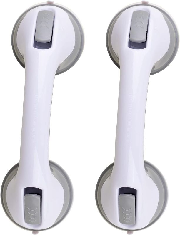 Photo 1 of (2 Pack) Shower Handle 12 inch Grab Bars for Bathtubs and Showers Suction Bar Handles Handicap Elderly Seniors Safety Bathroom Bath Grip - Balance Assist ONLY for Tiles Glass & Hard Plastic
