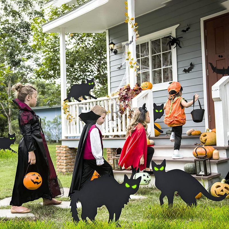 Photo 2 of [5 Pack] Halloween Black Cat Yard Signs Black Cat Lawn Decorations Outdoor, Scary Family Home Front Yard Signs Halloween Decorations for Outdoor Yard Decor
