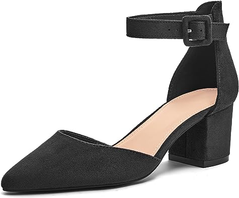 Photo 1 of FISACE Womens [SIZE 6.5] Low Mid Square Heel Ankle Strap Sandal Office Ladies Pointed Toe Pumps Shoes
