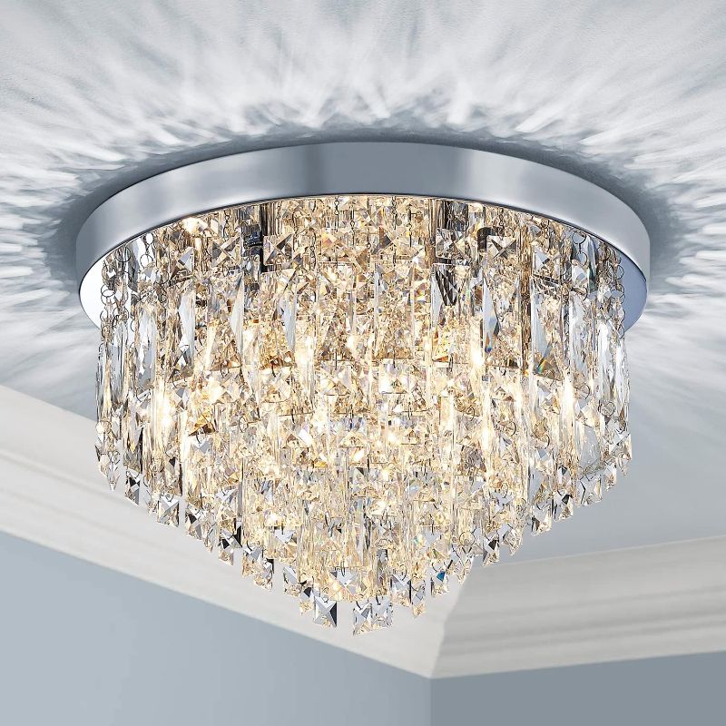 Photo 1 of Shrine 7-Lights Modern Flush Mount Ceiling Light Fixtures Modern Chandelier Light Fixture K9 Crystal Chandelier for Bedroom,Living Room,Dining Room,D17.72xH11.81
