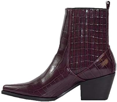 Photo 1 of ARiderGirl Naomi Western Booties Women's [SIZE 6] Boots with Gore Snake print Tall Stacked Heel Pointed Toe Ankle Boot Burgundy 
