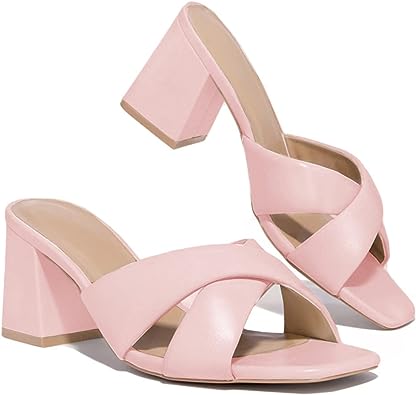 Photo 1 of Juliet Holy Womens [SIZE 7] Block Heel Sandals Square Toe Heels Slip on Mule Summer Criss Cross Slides
