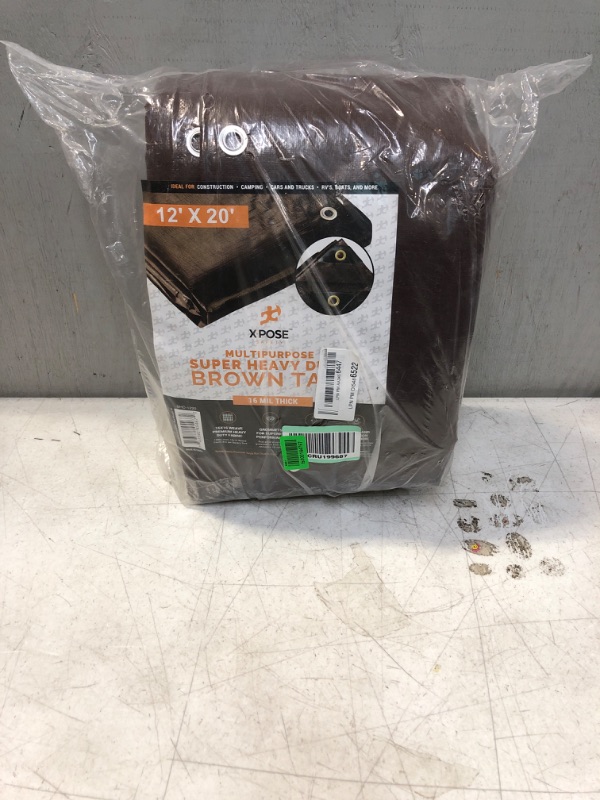Photo 1 of 12' x 20' Super Heavy Duty 16 Mil Brown Poly Tarp Cover - Thick Waterproof, UV Resistant, Rip and Tear Proof Tarpaulin with Grommets and Reinforced Edges - by Xpose Safety