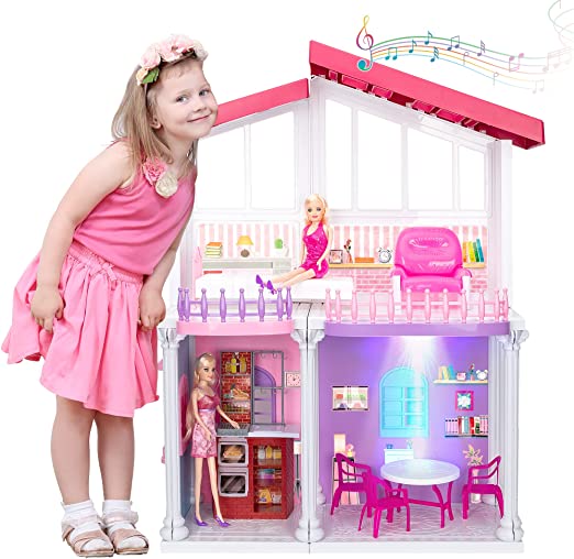 Photo 1 of Assembly Luxury Large Doll House with Furniture. 2 Levels with Roof and Walls and Windows, 2.7x1.9x0.91ft, 11.5" Doll x2 Includes. Huge Playhouse Set Aged 3+