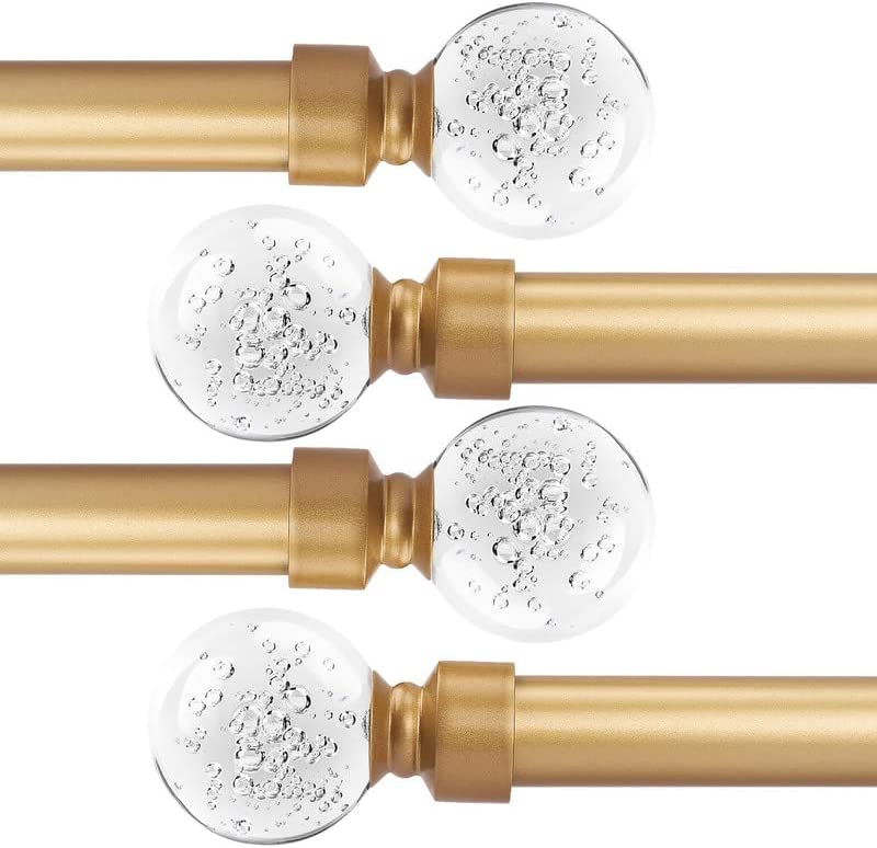 Photo 1 of 4 Pack Orger Gold Decorative Crystal Window Rod Adjustable Length from 22" to 48", 1 Inch Diameter Single Drapery Rod with Round Clear Bubble Ball Finials, Window Treatment Curtain Rod for Home Decor
