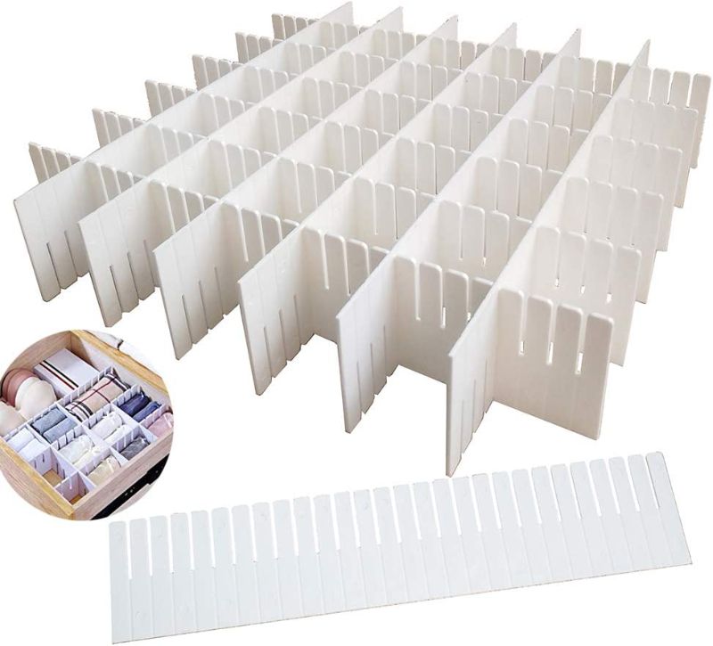 Photo 1 of 10PCS DIY Plastic Grid Drawer Dividers,White Adjustable Sock Underwear Dresser Drawer Organizers Divider for Stationary Storage
