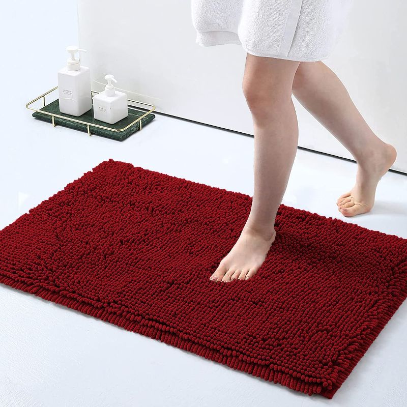 Photo 1 of Smiry Luxury Chenille Bath Rug, Extra Soft and Absorbent Shaggy Bathroom Mat Rugs, Machine Washable, Non-Slip Plush Carpet Runner for Tub, Shower, and Bath Room(17''x24'', Burgundy)
