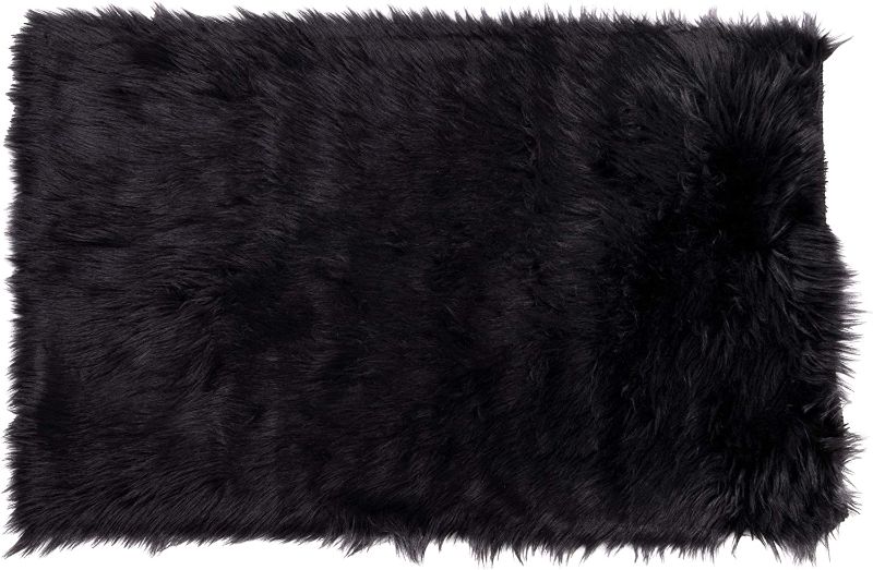 Photo 1 of Mind Reader Faux Sheepskin, Comfortable Plush Anti-Skid Area Carpet for Living Room, Bathroom Floor, High Pile, Vegan Materials, 2? x 3?, Black Rug, One Size
