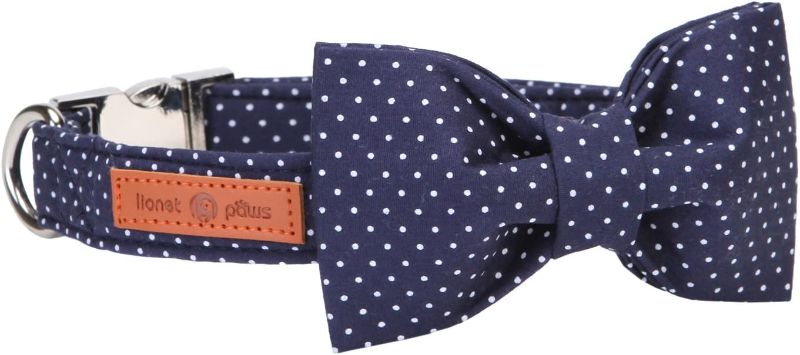 Photo 1 of Lionet Paws Boy Dog Collar with Bowtie, Comfortable Adjustable Cute Navy Blue Bow Tie Collar for Male Dogs Gift, Small, Neck 10-16 inches
