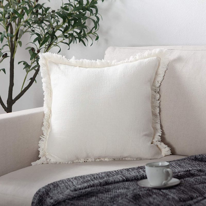 Photo 1 of ATLINIA Linen Pillow Cover 20 x 20 Off White Pillow Cover with Tassels Decorative Pillow Cover Throw Pillow Cover for Couch Sofa Bed and Outdoor
