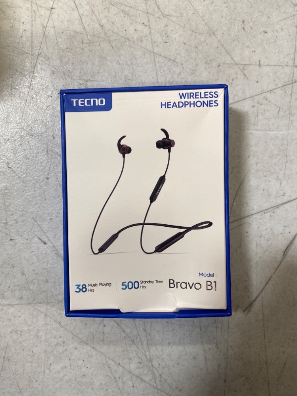 Photo 2 of TECNO B1 Bluetooth Headphones, Bluetooth Earbuds Wireless with 38Hrs Playtime, Wireless Bluetooth Headphones for Sports, Sweatproof & IPX5 Waterproof Wireless Headphones Black 