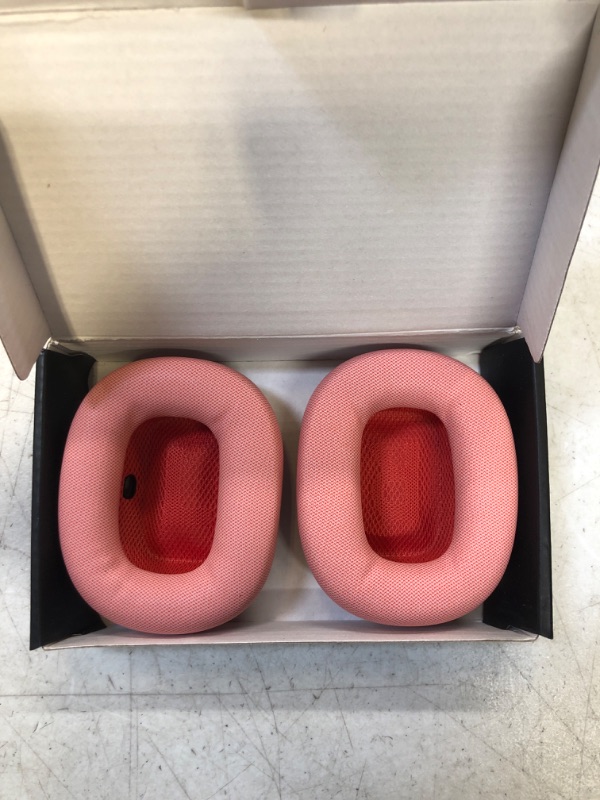 Photo 3 of Earpads for AirPods Max Headphones Replacement Workout Ear Cushions Ear Cup Covers Earmuffs with Protein Leather, Memory Foam and Magnet Pink Red / only packaging has minimal damage 
