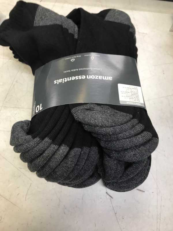 Photo 2 of Amazon Essentials Men's Cotton Half Cushioned Ankle Socks, 10 Pairs 10 Black 12-14