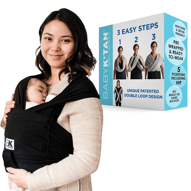 Photo 1 of Baby K'tan Baby Wrap Carrier - Pre Wrapped and Simple as 1-2-3, Pillowy Soft, Slip On - Not Like Any Newborn Sling, No Rings, No Tying, No Buckles - Original Black (X-Small)
