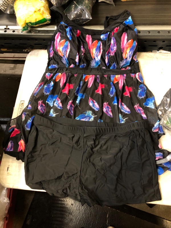 Photo 1 of 2 PIECE BATHING SUIT 3XL BLACK W FEATHERS ** SLIGHTLY WORN BUT GOOD AS NEW 