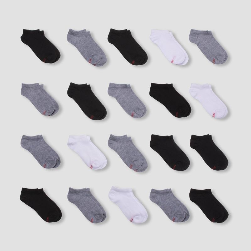 Photo 1 of Hanes Boys' No Show Socks 20-Pack Assorted M
