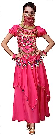 Photo 1 of Cielary Women Belly Dance Costume Halloween Outfit Tribal Top Skirt Veil Set