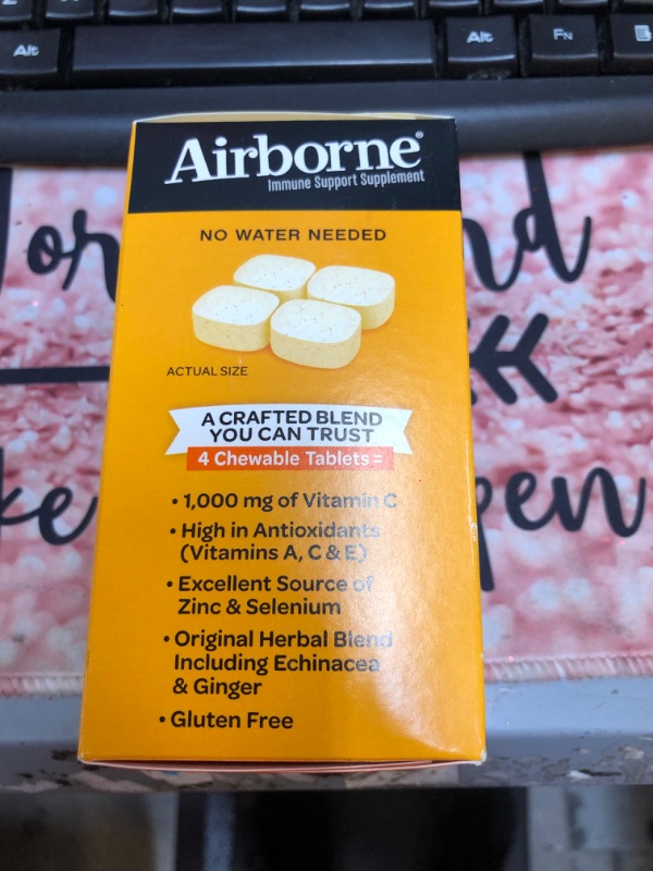 Photo 2 of Airborne 1000mg Chewable Tablets with Zinc, Immune Support Supplement with Powerful Antioxidants Vitamins A C & E - 96 Tablets, Citrus Flavor Citrus 96 Count (Pack of 1)