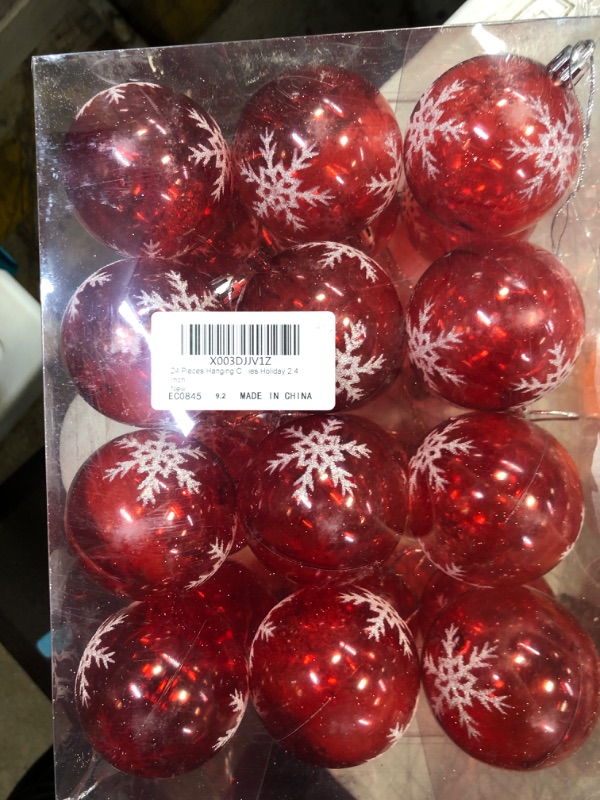 Photo 2 of 24 Pieces 2.4 Inch Christmas Balls Ornaments Snowflake Hanging Red Glittering Balls Christmas Tree Snowflake Hand Printed Pendants Ball Decor Supplies for Xmas Trees Parties Holiday
